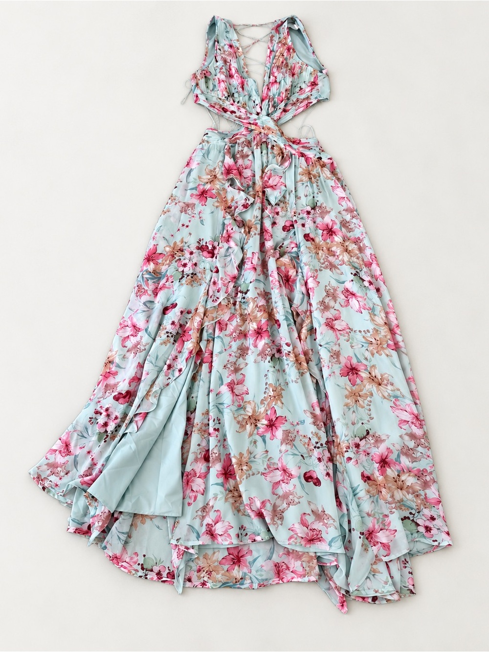 ASTR The Label Floral Cutout Lace-Up Maxi Dress Size M